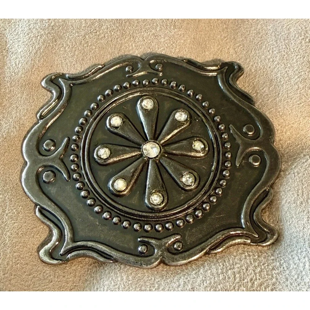 Medallion style Brass Belt Buckle with rhinestones Unisex Vintage